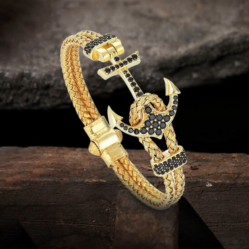Anchor Design Stainless Steel Braided Bracelet02 gold | Gthic.com