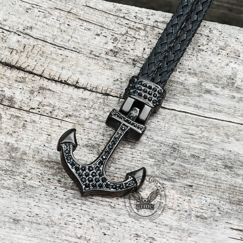 Black Stainless Steel Anchor Wrap Bracelet  SprezzaBox