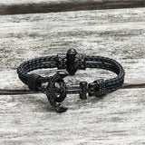 Anchor Design Stainless Steel Braided Bracelet03 black | Gthic.com