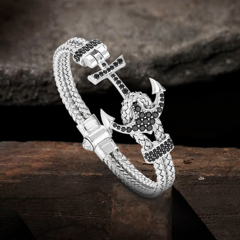 Anchor Design Stainless Steel Braided Bracelet01silver | Gthic.com