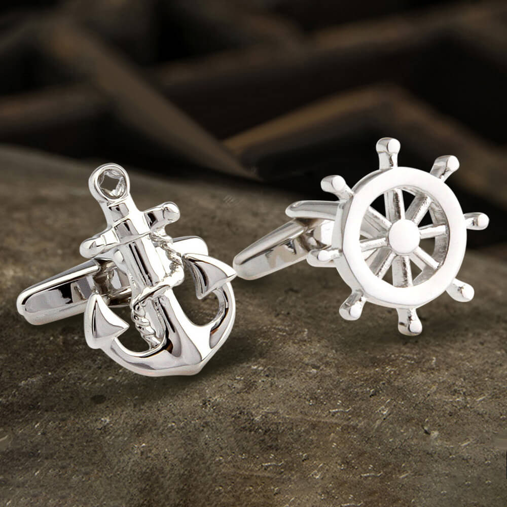 Anchor Rudder Brass Bullet Back Cufflinks  01 | Gthic.com