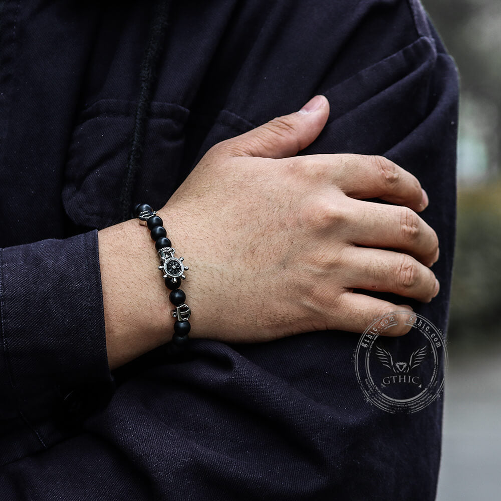 Anchor Rudder Stainless Steel Beaded Bracelet