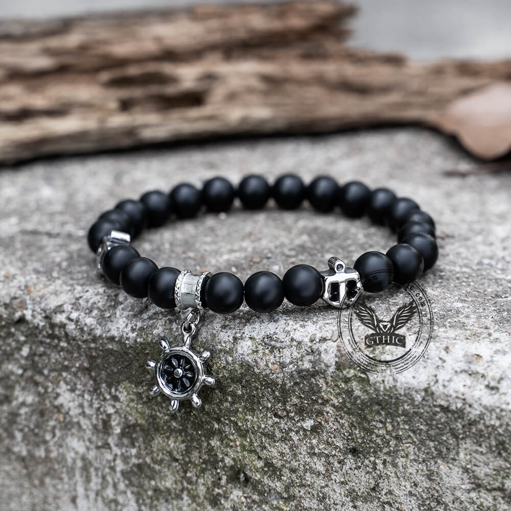 Anchor Rudder Stainless Steel Beaded Bracelet 02 | Gthic.com