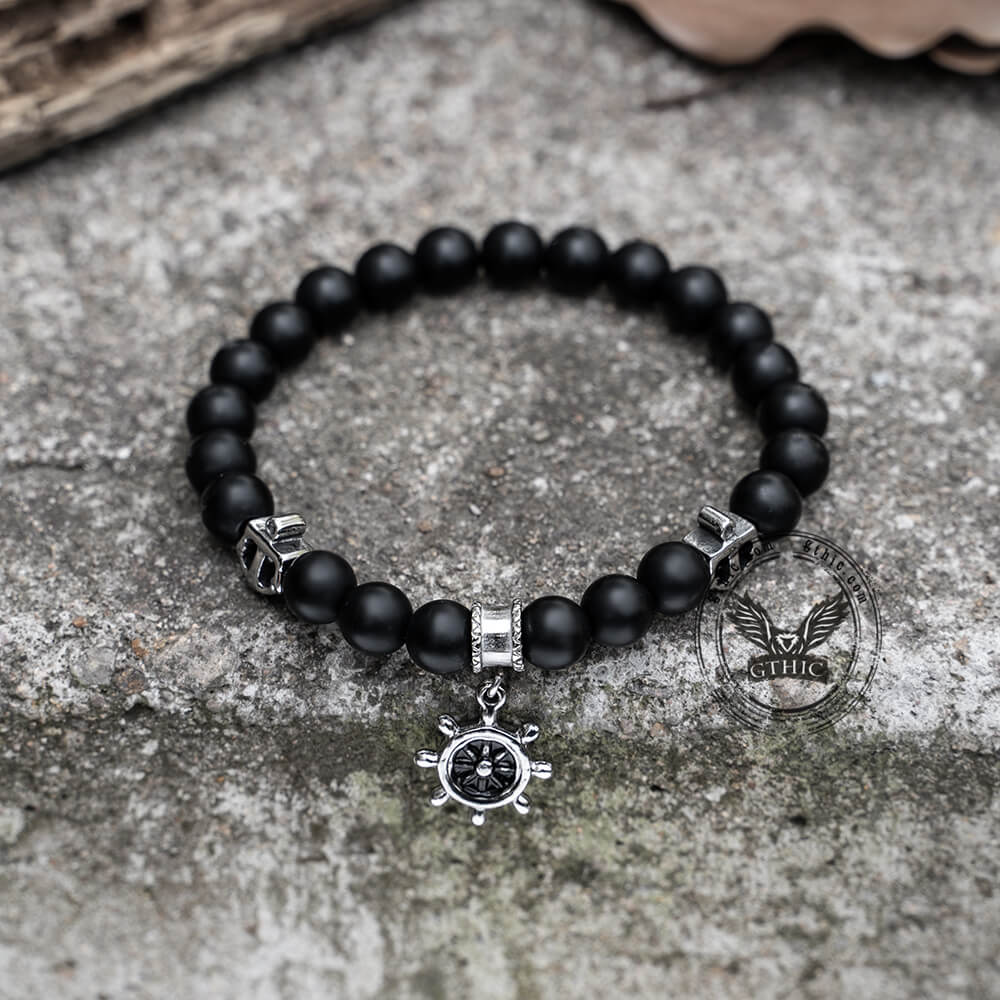 Anchor Rudder Stainless Steel Beaded Bracelet 03 | Gthic.com