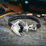 Anchor Skull Double Braided Leather Bracelet | Gthic.com