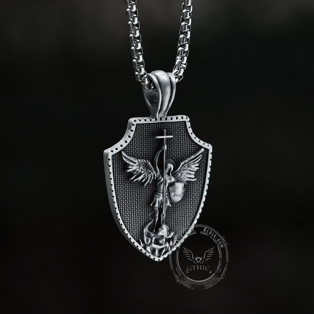 Angel Cross Shield Pure Tin Christ Necklace