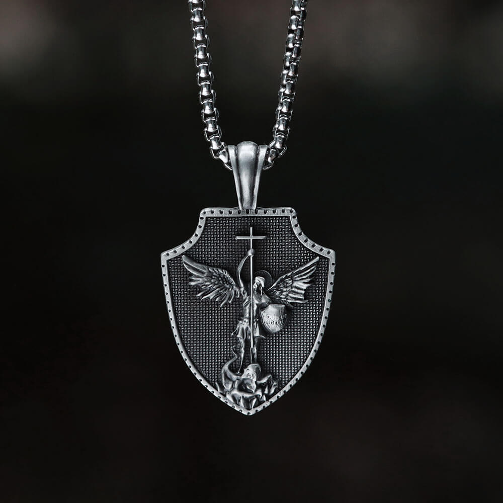 Angel Cross Shield Pure Tin Christ Necklace | Gthic.com