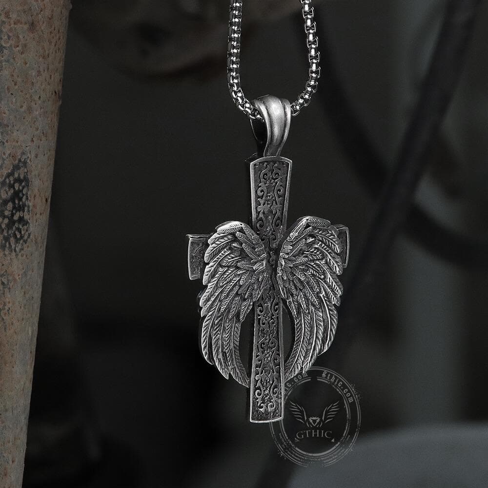 Angel’s Wing Cross Pure Tin Necklace | Gthic.com