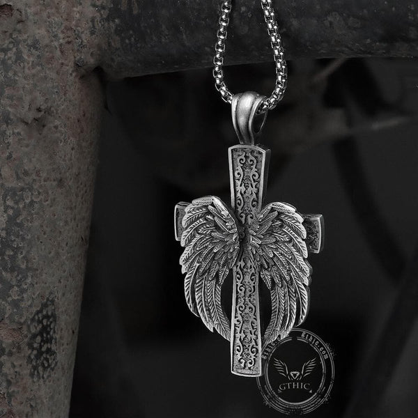 Angel’s Wing Cross Pure Tin Necklace | Gthic.com