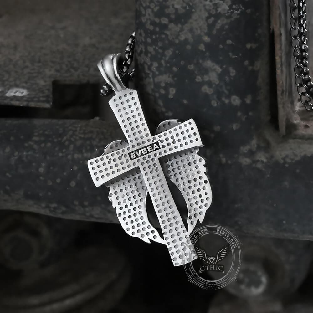 Angel’s Wing Cross Pure Tin Necklace | Gthic.com