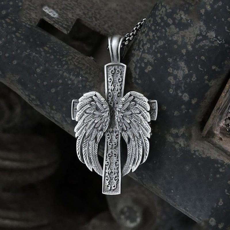 Angel’s Wing Cross Pure Tin Necklace | Gthic.com