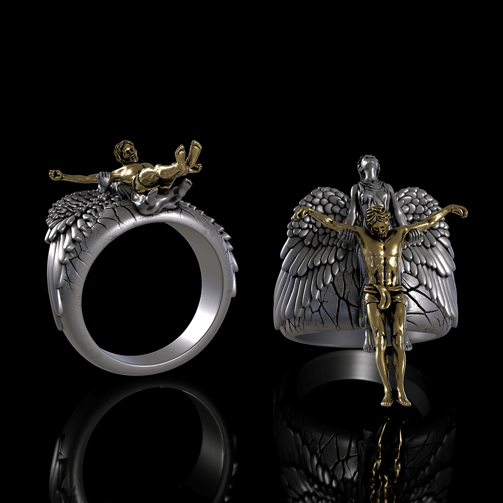 Angel Saves Jesus Sterling Silver Ring01 | Gthic.com