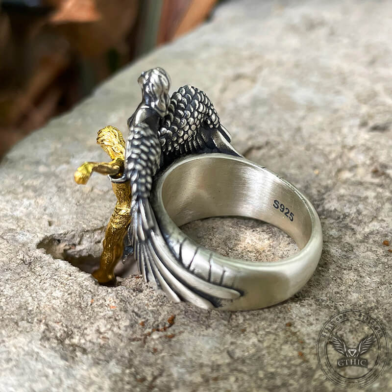 Angel Saves Jesus Sterling Silver Ring