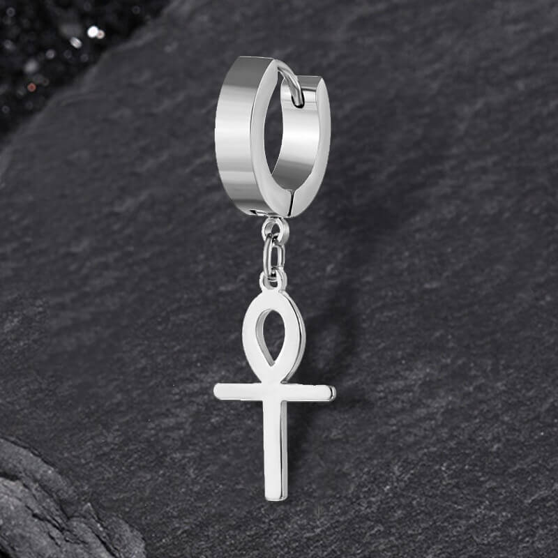 Ankh Stainless Steel Cross Earring | Gthic.com