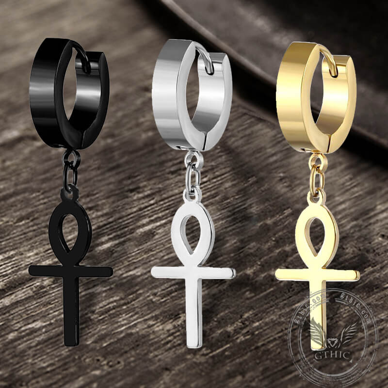 Ankh Stainless Steel Cross Earring | Gthic.com