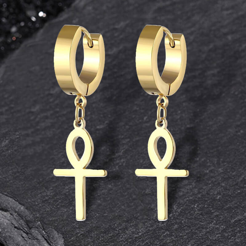 Ankh Stainless Steel Cross Earring | Gthic.com