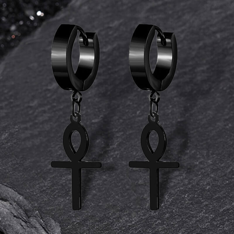 Ankh Stainless Steel Cross Earring | Gthic.com
