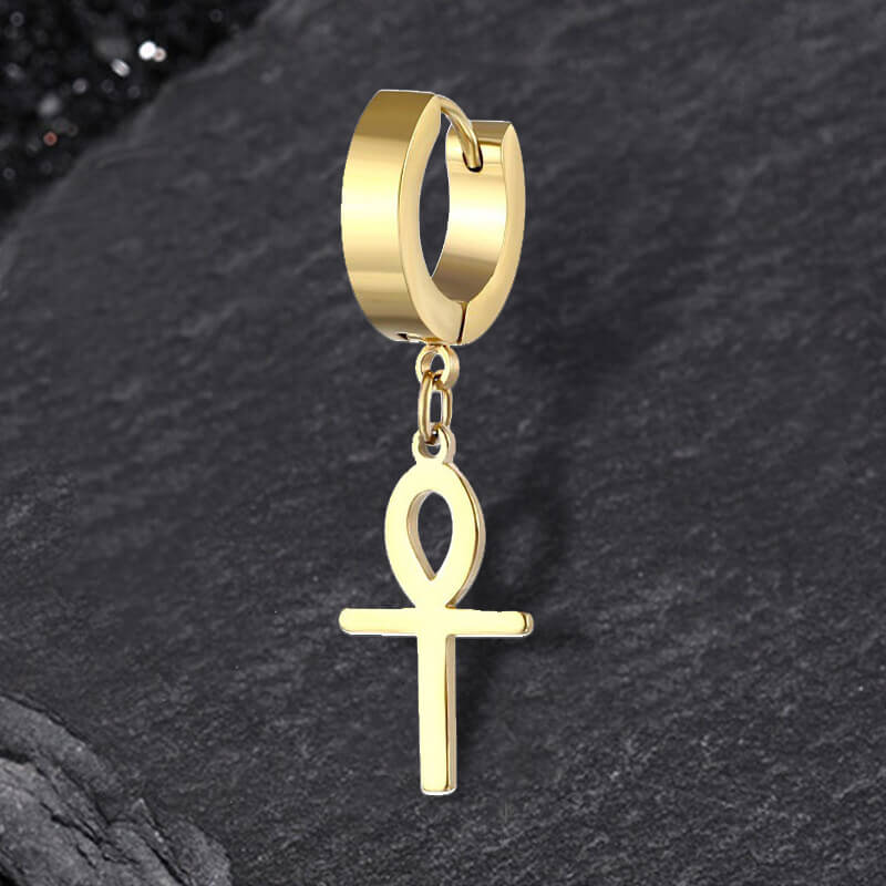 Ankh Stainless Steel Cross Earring | Gthic.com