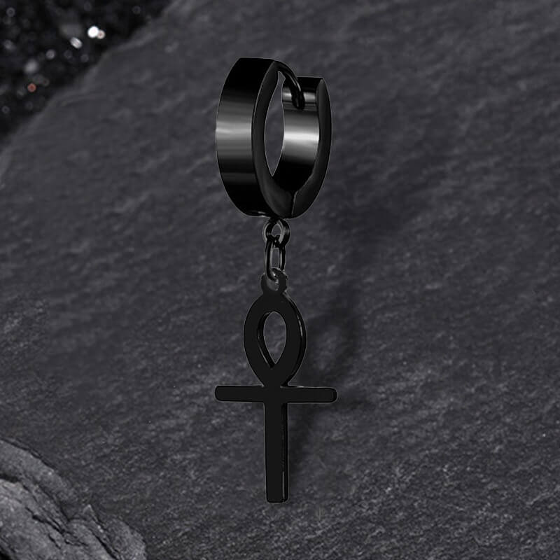 Ankh Stainless Steel Cross Earring | Gthic.com