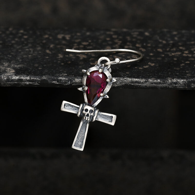 Ankh Sterling Silver Skull Earrings | Gthic.com