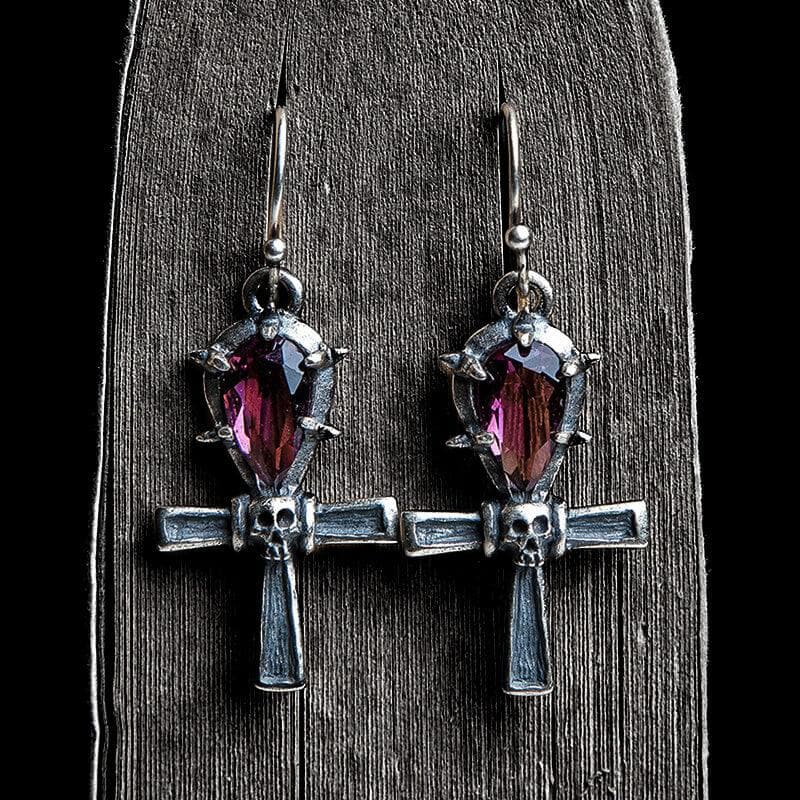 Ankh Sterling Silver Skull Earrings 01 | Gthic.com