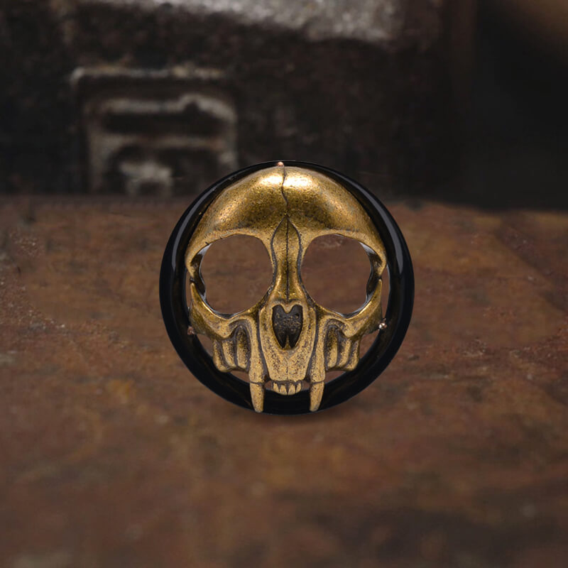 Antique Gold Skull Stainless Steel Ear Gauges | Gthic.com