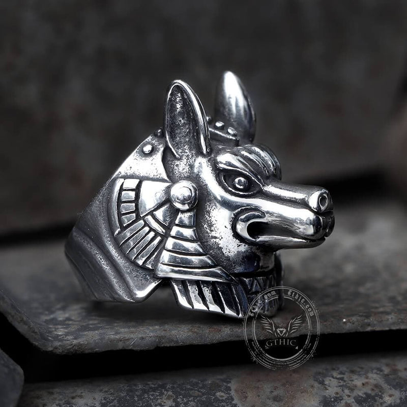 Anubis Egyptian Death God Stainless Steel Ring 02 | Gthic.com