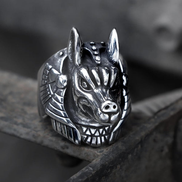Anubis Egyptian Death God Stainless Steel Ring 01 | Gthic.com