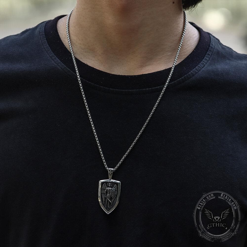Archangel Saint Michael Shield Stainless Steel Pendant 02 | Gthic.com