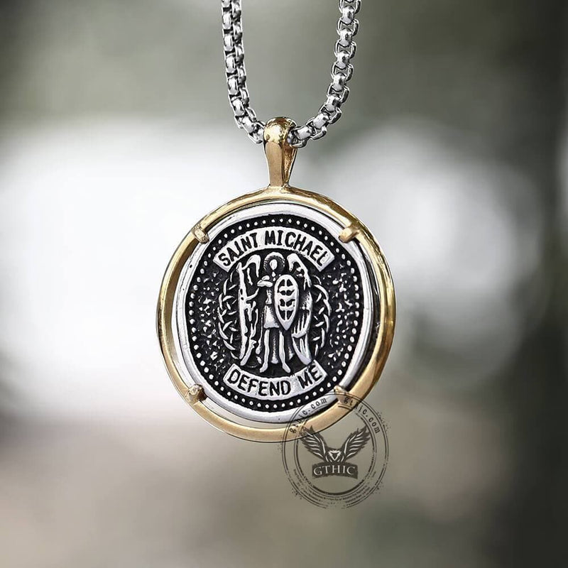 Archangel Saint Michael Stainless Steel Coin Necklace | Gthic.com