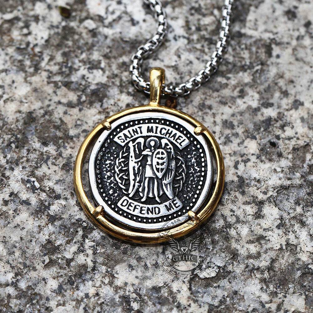 Archangel Saint Michael Stainless Steel Coin Necklace | Gthic.com