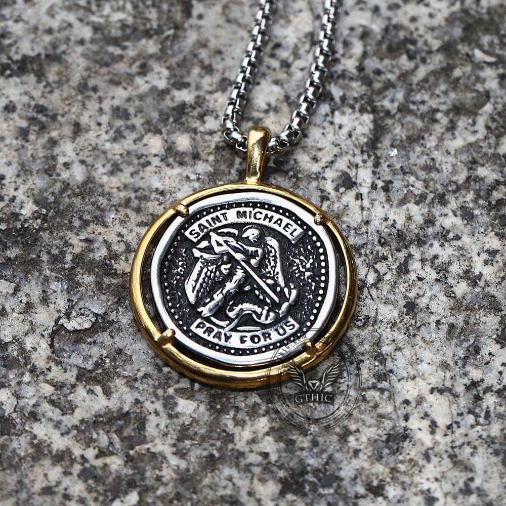 Archangel Saint Michael Stainless Steel Coin Necklace | Gthic.com