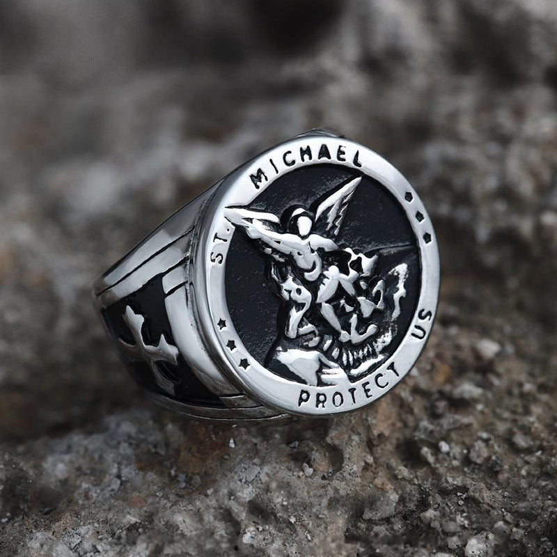 Archangle Saint Michael Stainless Steel Ring 04 | Gthic.com