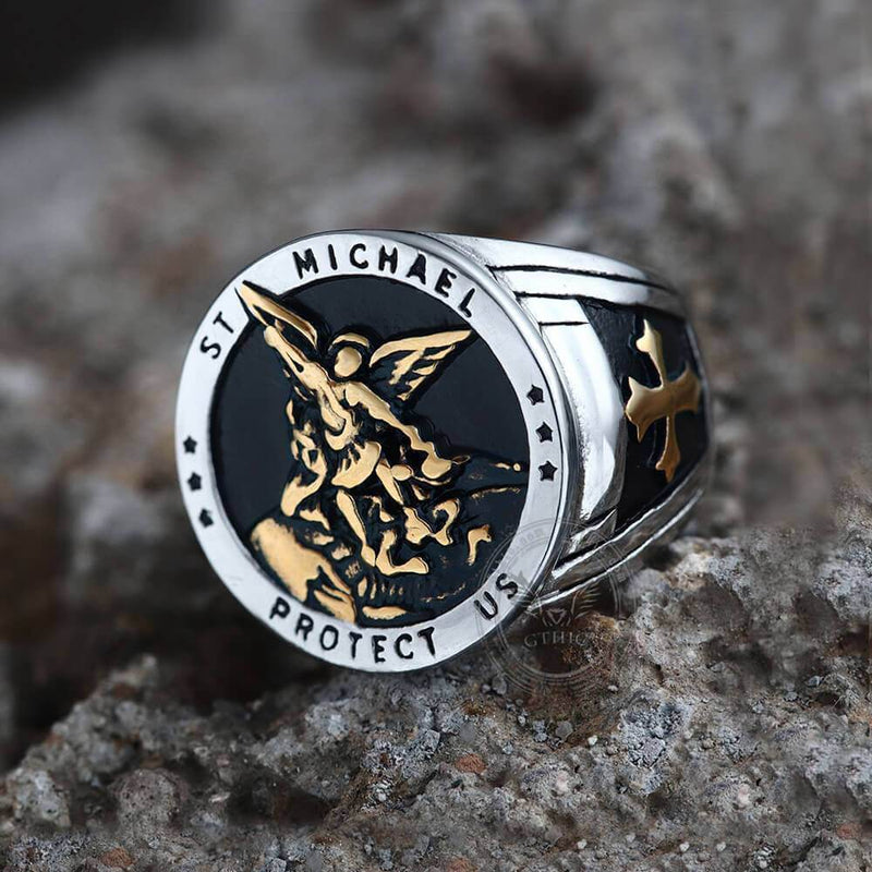 St Christopher Protect Us Stainless Steel Ring – GTHIC