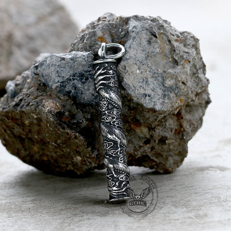 Auspicious Dragon Column Stainless Steel Pendant | Gthic.com