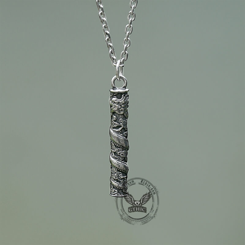 Auspicious Dragon Column Stainless Steel Pendant | Gthic.com