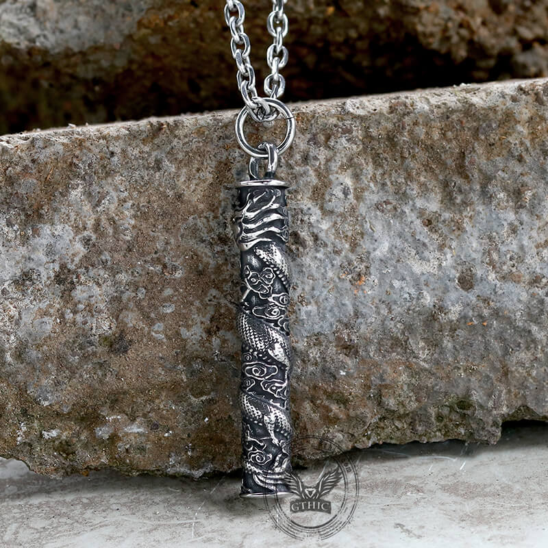 Auspicious Dragon Column Stainless Steel Pendant | Gthic.com