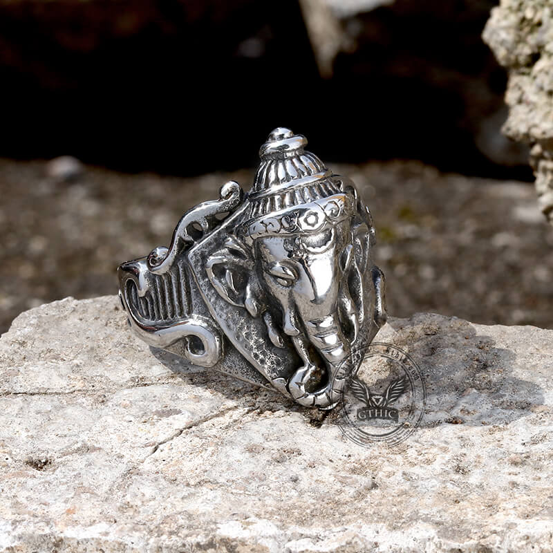 Auspicious Elephant Stainless Steel Animal Ring | Gthic.com