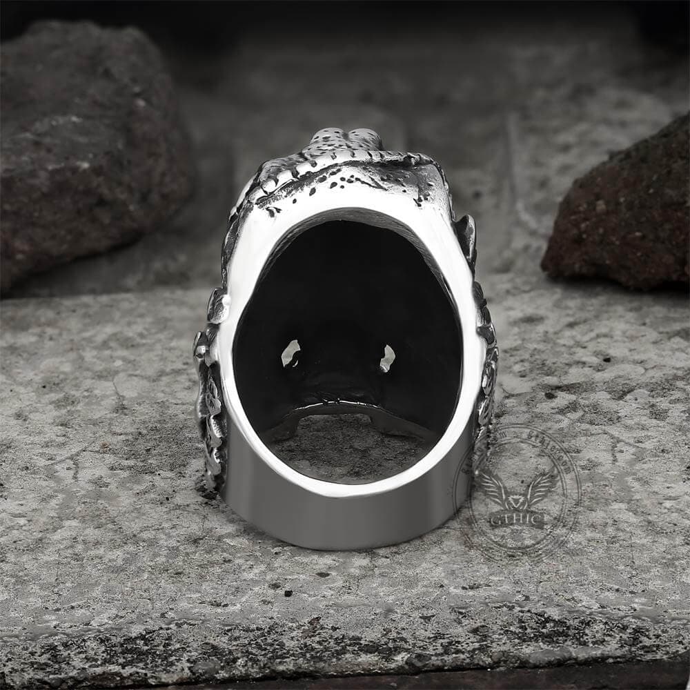 Aztec Jaguar Warrior Skull Ring | Gthic.com