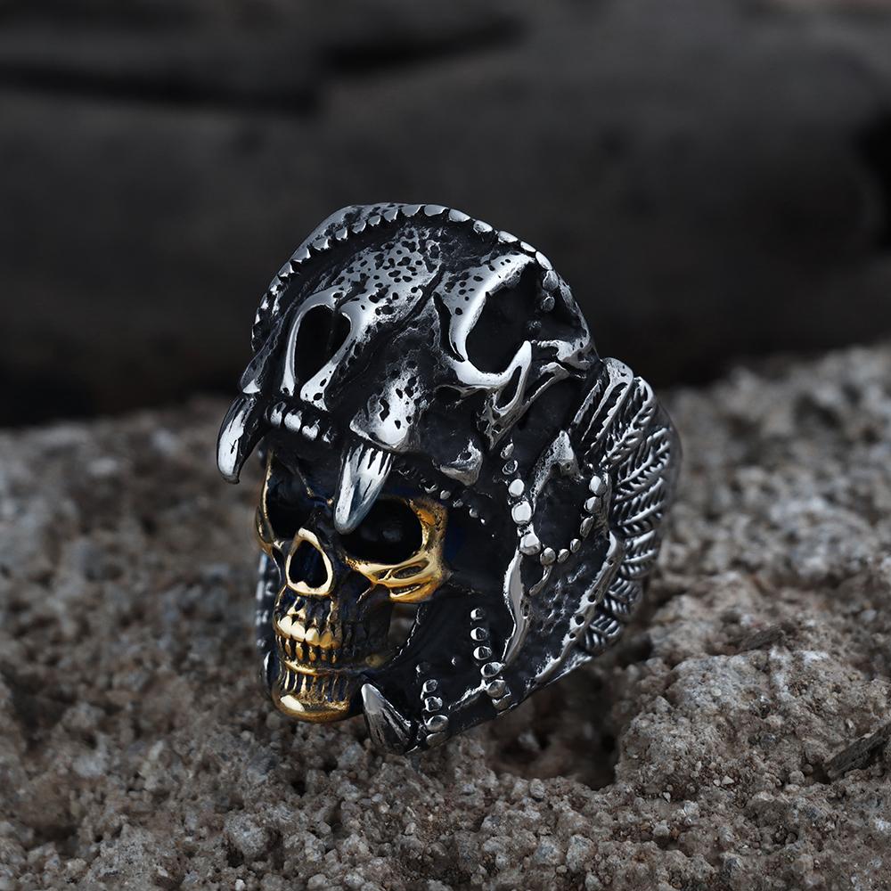 Aztec Jaguar Warrior Skull Ring | Gthic.com