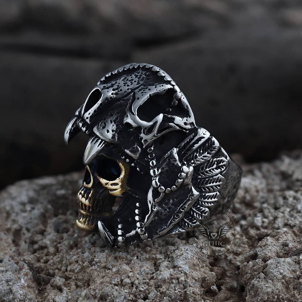 Aztec Jaguar Warrior Skull Ring | Gthic.com