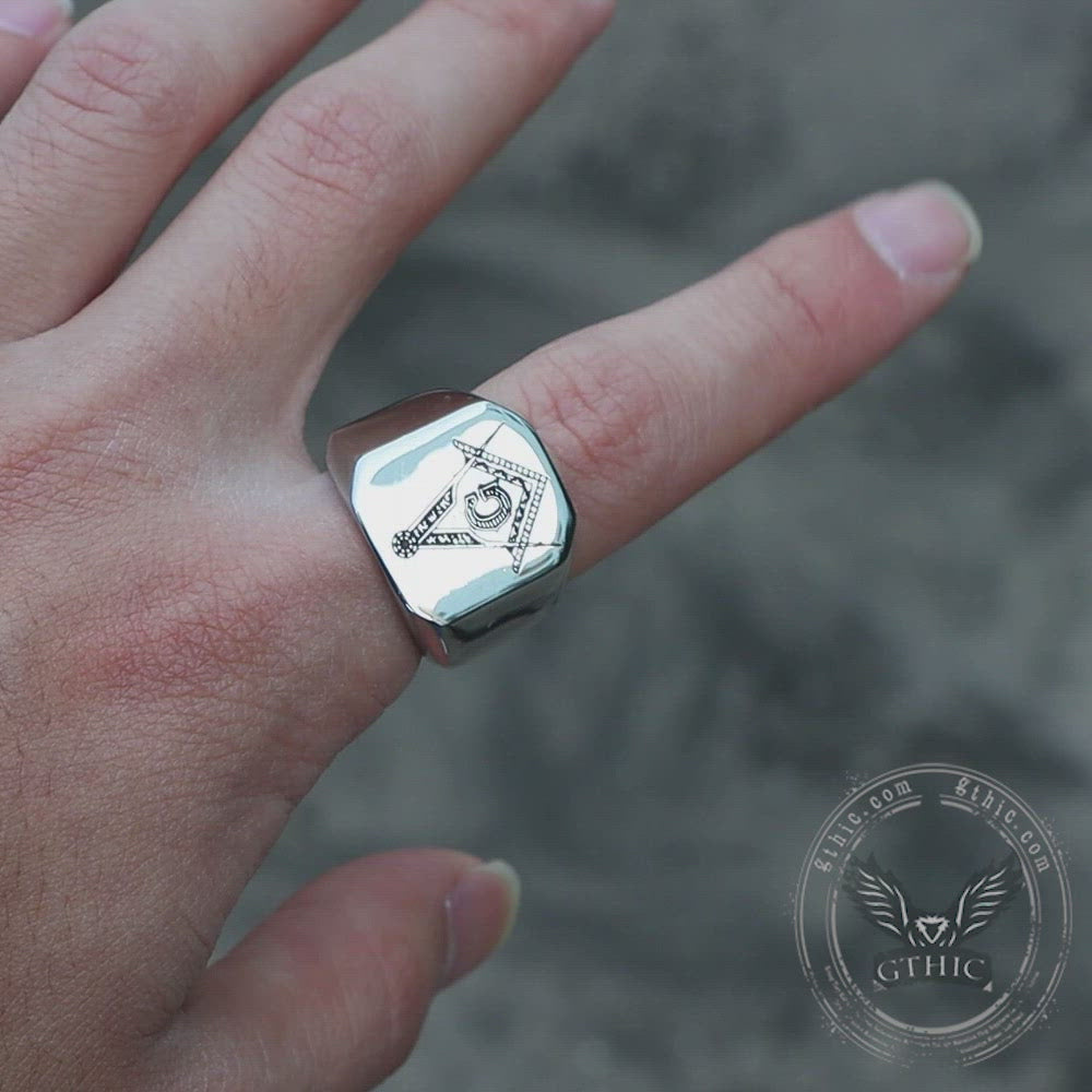 Ag Polished Stainless Steel Masonic Ring