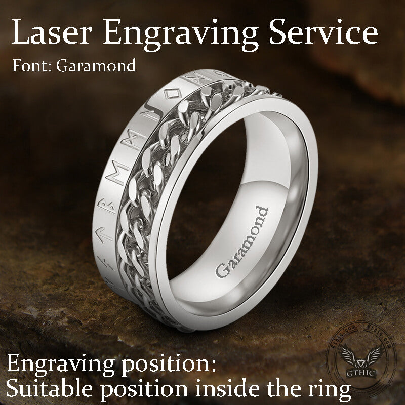 Viking Runes Stainless Steel Chain Spinner Ring