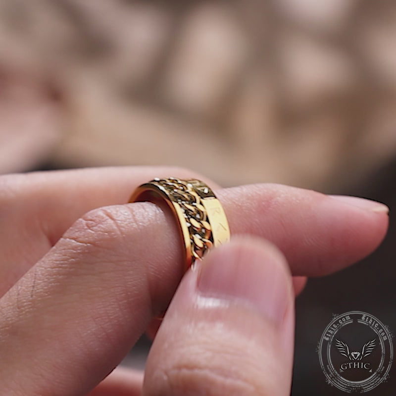 Viking Runes Stainless Steel Chain Spinner Ring
