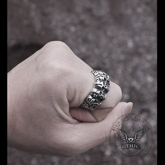 Surrounded Titanium Stainless Steel Skull Ring