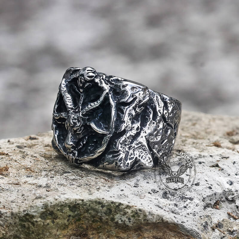 Baphomet Goat Stainless Steel Satan Ring | Gthic.com