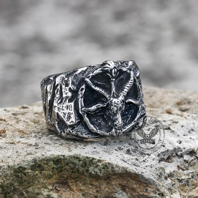 Baphomet Goat Stainless Steel Satan Ring | Gthic.com