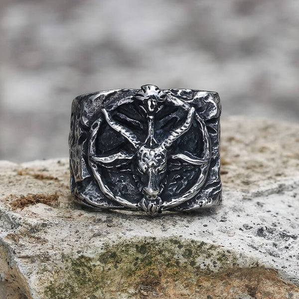 Baphomet Goat Stainless Steel Satan Ring | Gthic.com