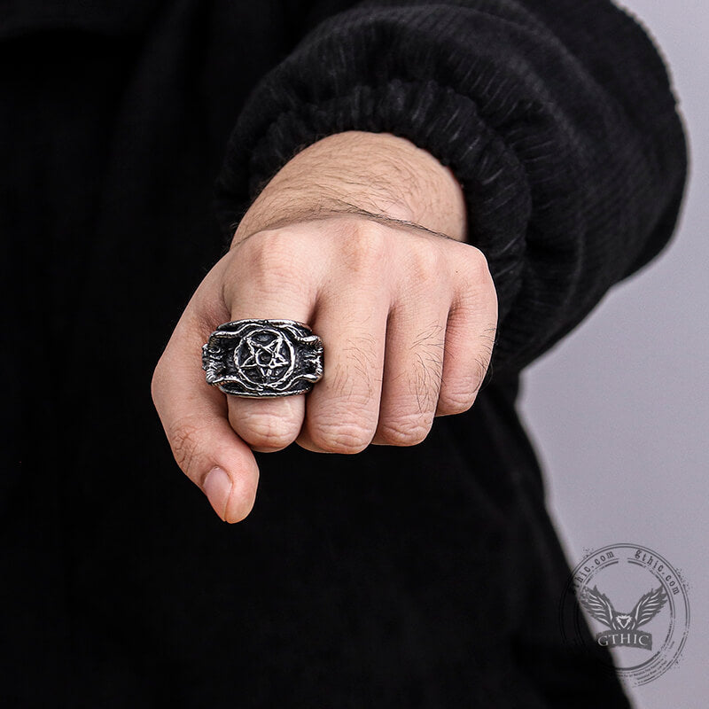 Baphomet Sigil Stainless Steel Occultisme Ring | Gthic.com