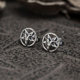 Baphomet Sterling Silver Satan Stud Earrings | Gthic.com